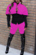 Rose Red Casual Solid Patchwork Buckle Turndown Collar Long Sleeve Two Pieces