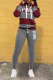 Burgundy Street Print Draw String Hooded Collar Long Sleeve Two Pieces