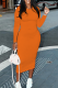 Tangerine Red Sexy Solid Patchwork O Neck Pencil Skirt Dresses
