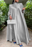 Grey Casual Solid Patchwork Turtleneck Straight Dresses