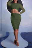 White Sexy Solid Mesh O Neck Long Sleeve Two Pieces