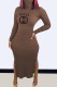 Brown Sexy Print Slit Letter Turtleneck One Step Skirt Dresses