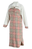 Pink Casual Print Patchwork Buckle Turndown Collar Outerwear