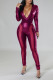 Burgundy Sexy Solid Bandage Patchwork V Neck Regular Jumpsuits