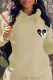 Apricot Casual Print Patchwork Hooded Collar Tops