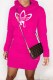 Rose Red Casual Print Patchwork Hooded Collar One Step Skirt Dresses