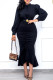 Black Casual Solid Patchwork Half A Turtleneck Trumpet Mermaid Dresses