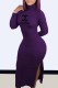 Dark Purple Sexy Print Slit Letter Turtleneck One Step Skirt Dresses