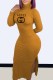 Orange Sexy Print Slit Letter Turtleneck One Step Skirt Dresses