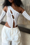 White Street Solid Ripped One Shoulder Tops