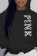 Black Casual Print Letter Hooded Collar Tops