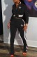 Black Casual Print Patchwork Letter Mandarin Collar Long Sleeve Two Pieces