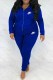 Blue Casual Letter Embroidered Hooded Collar Long Sleeve Two Pieces