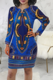 Rose Red Bohemian Print Patchwork O Neck Straight Dresses