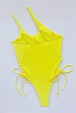 Yellow Fashion Sexy Solid Backless Strap Design Swimwears