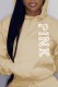 Apricot Casual Print Letter Hooded Collar Tops