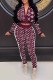 Purple Elegant Print Patchwork Zipper Collar Long Sleeve Two Pieces