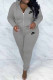 Grey Casual Letter Embroidered Hooded Collar Long Sleeve Two Pieces