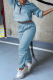 Sky Blue Street Solid Patchwork Zipper Collar Long Sleeve Two Pieces