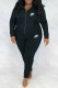 Black Casual Letter Embroidered Hooded Collar Long Sleeve Two Pieces