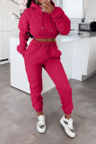 Rose Red Casual Solid Patchwork Hooded Collar Long Sleeve Two Pieces