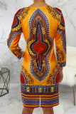 Rose Red Bohemian Print Patchwork O Neck Straight Dresses
