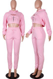 Pink Casual Print Patchwork Hooded Collar Long Sleeve Three Pieces