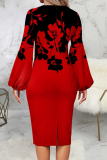 Pink Casual Print Patchwork O Neck Pencil Skirt Dresses