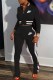 Black Casual Print Patchwork Letter Mandarin Collar Long Sleeve Two Pieces