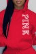 Red Casual Print Letter Hooded Collar Tops