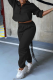 Black Street Solid Patchwork Zipper Collar Long Sleeve Two Pieces