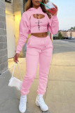 Pink Casual Print Patchwork Hooded Collar Long Sleeve Three Pieces