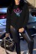 Black Casual Print Patchwork O Neck Tops