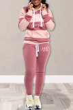 Pink Street Striped Draw String Hooded Collar Long Sleeve Two Pieces