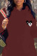 Red Casual Print Patchwork Hooded Collar Tops