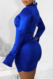 Pink Street Solid Patchwork Zipper Collar Pencil Skirt Dresses