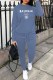Blue Street Print Letter O Neck Long Sleeve Two Pieces