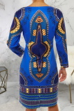 Rose Red Bohemian Print Patchwork O Neck Straight Dresses