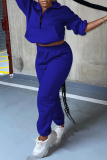Deep Blue Street Solid Patchwork Zipper Collar Long Sleeve Two Pieces