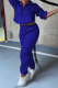 Deep Blue Street Solid Patchwork Zipper Collar Long Sleeve Two Pieces