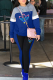 Blue Street Print Patchwork Hooded Collar Long Sleeve Two Pieces