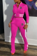 Pink Street Print Patchwork Mandarin Collar Long Sleeve Two Pieces