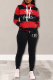 Red Street Striped Draw String Hooded Collar Long Sleeve Two Pieces