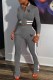 Grey Casual Print Patchwork Letter Mandarin Collar Long Sleeve Two Pieces