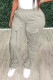 Grey Casual Solid Bandage Patchwork High Waist Pencil Solid Color Bottoms