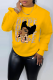 Yellow Street Vintage Print Patchwork O Neck Tops