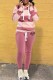 Pink Casual Striped Print Letter Hooded Collar Long Sleeve Two Pieces