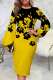 Yellow Casual Print Patchwork O Neck Pencil Skirt Dresses