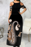 Black Vintage Patchwork Patchwork Spaghetti Strap Straight Dresses