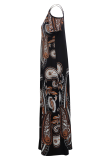 Black Vintage Patchwork Patchwork Spaghetti Strap Straight Dresses
